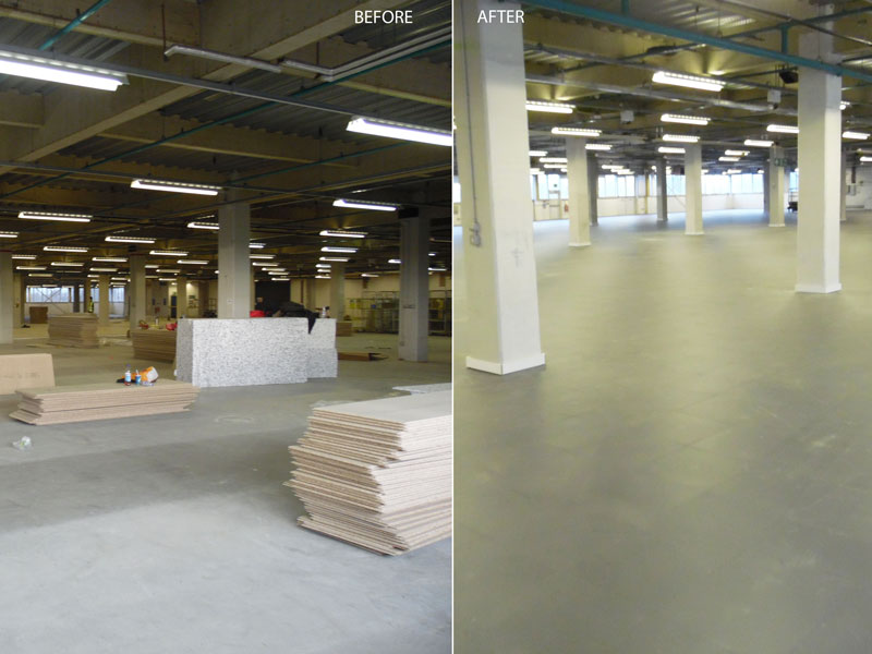 Before and after warehouse flooring