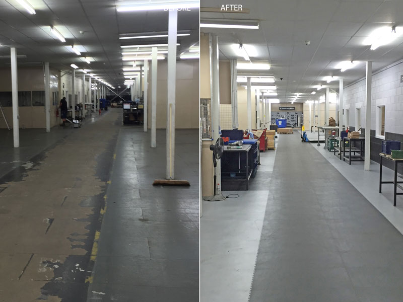 Before and after Factory flooring walk way