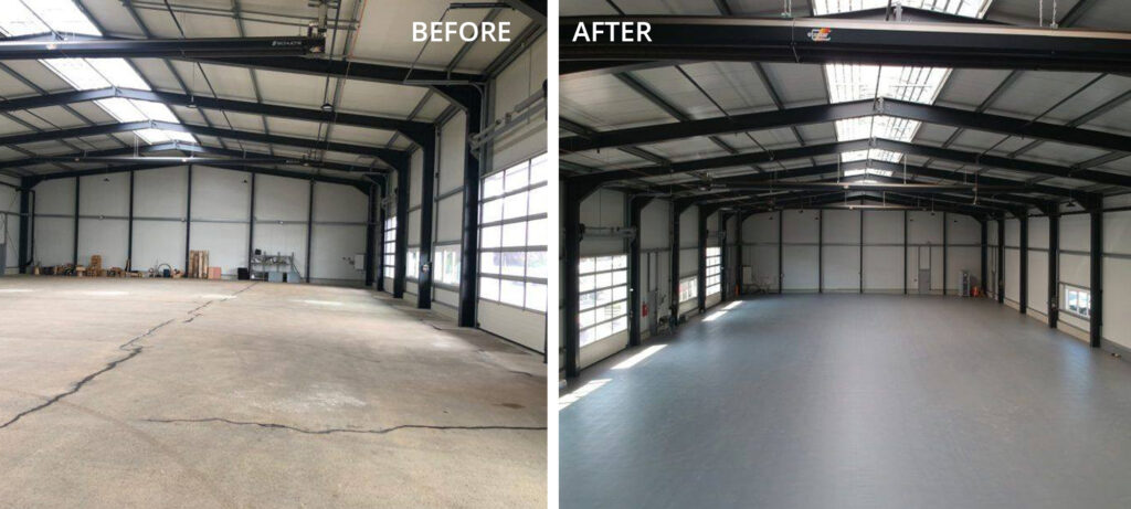 Before and after Installation images Factory Warehouse Flooring