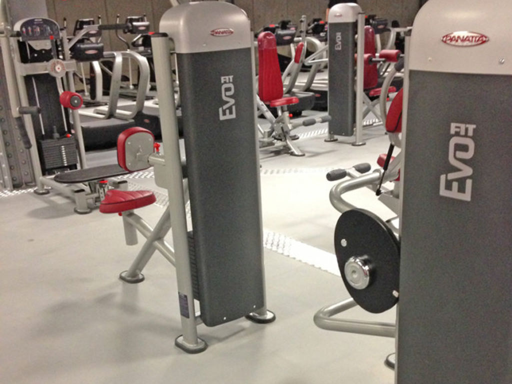 Commercial gym floor heavy weight machine area